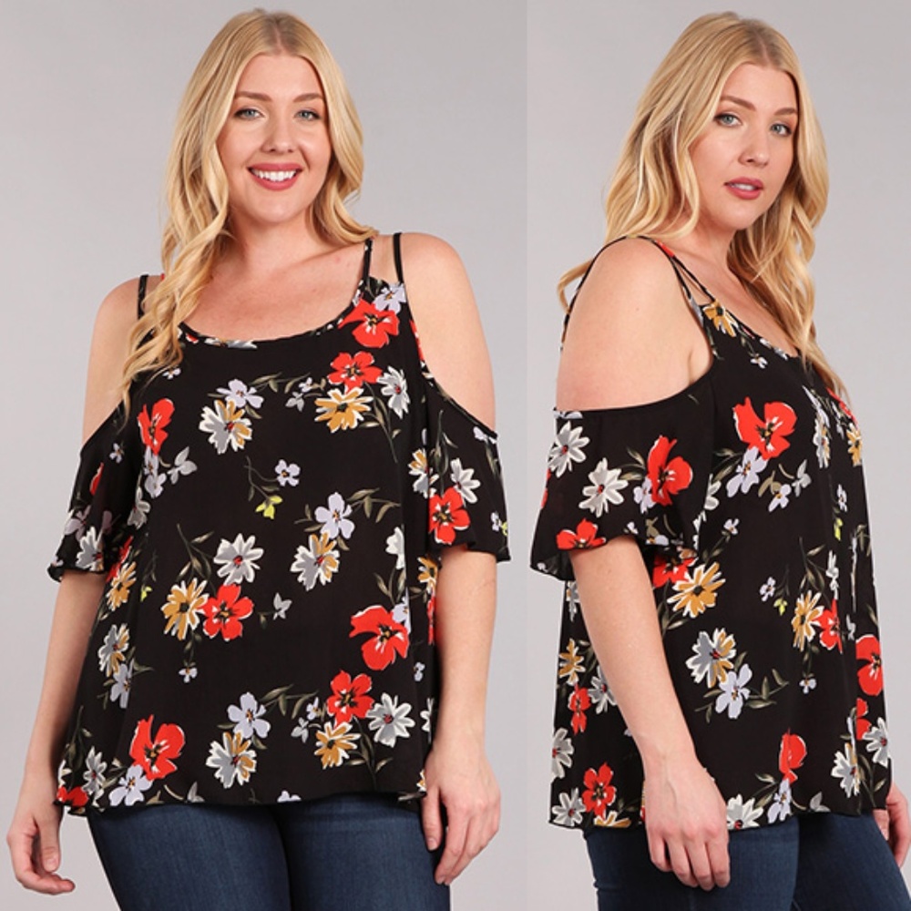 Haute Fox Plus Size Floral Cold Shoulder Top